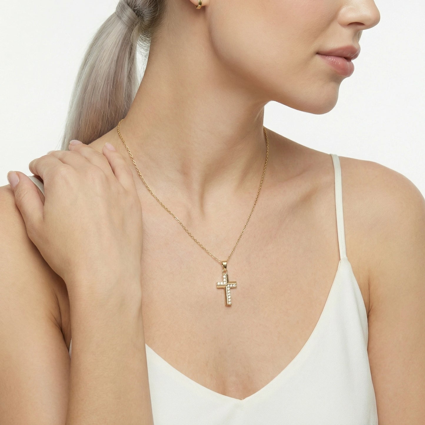 Divine Radiance Cross Necklace by FANCY CHAPTER